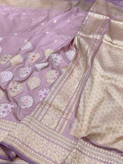 Lilac Handwoven Pure Banarasi Silk Saree