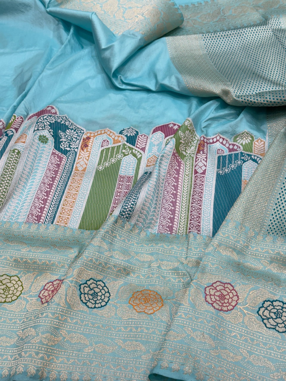 Sky Blue Handwoven Banarasi Pure Silk Saree