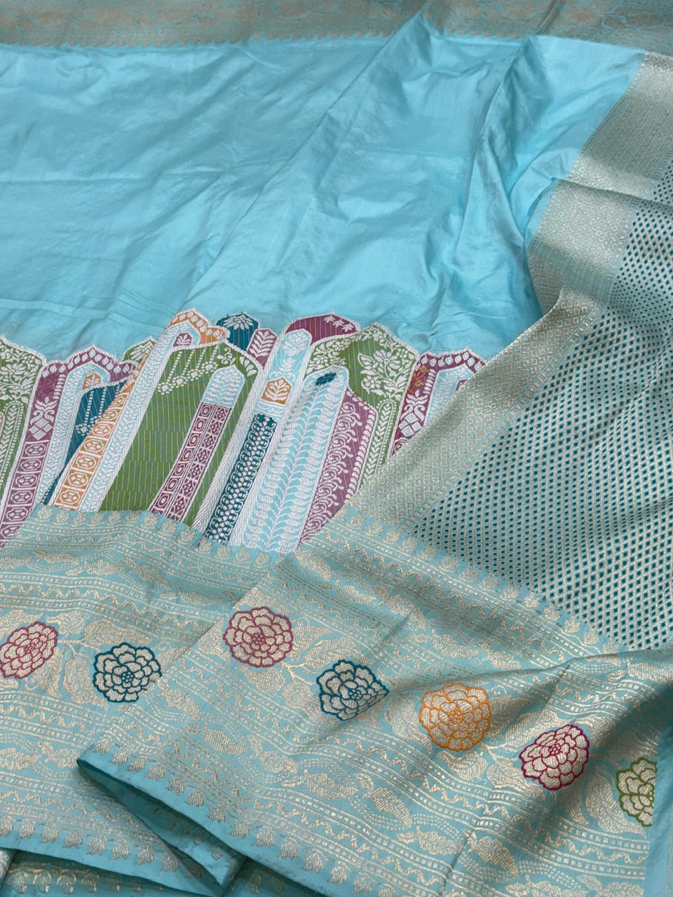 Sky Blue Handwoven Banarasi Pure Silk Saree