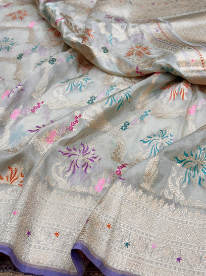 Ivory Handwoven Pure Banarasi Tissue Saree