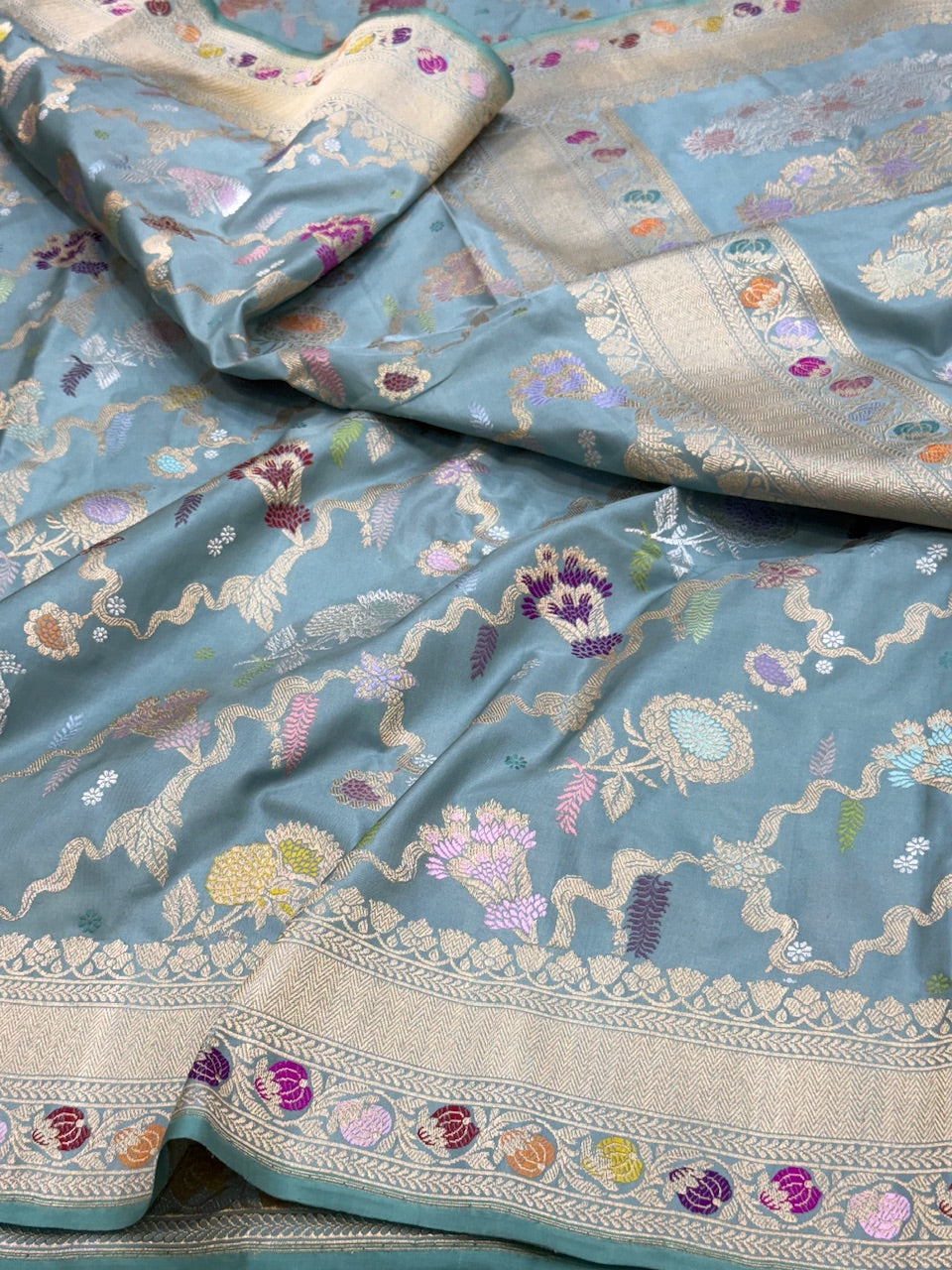 Powder Blue Handwoven Banarasi Pure Silk Saree