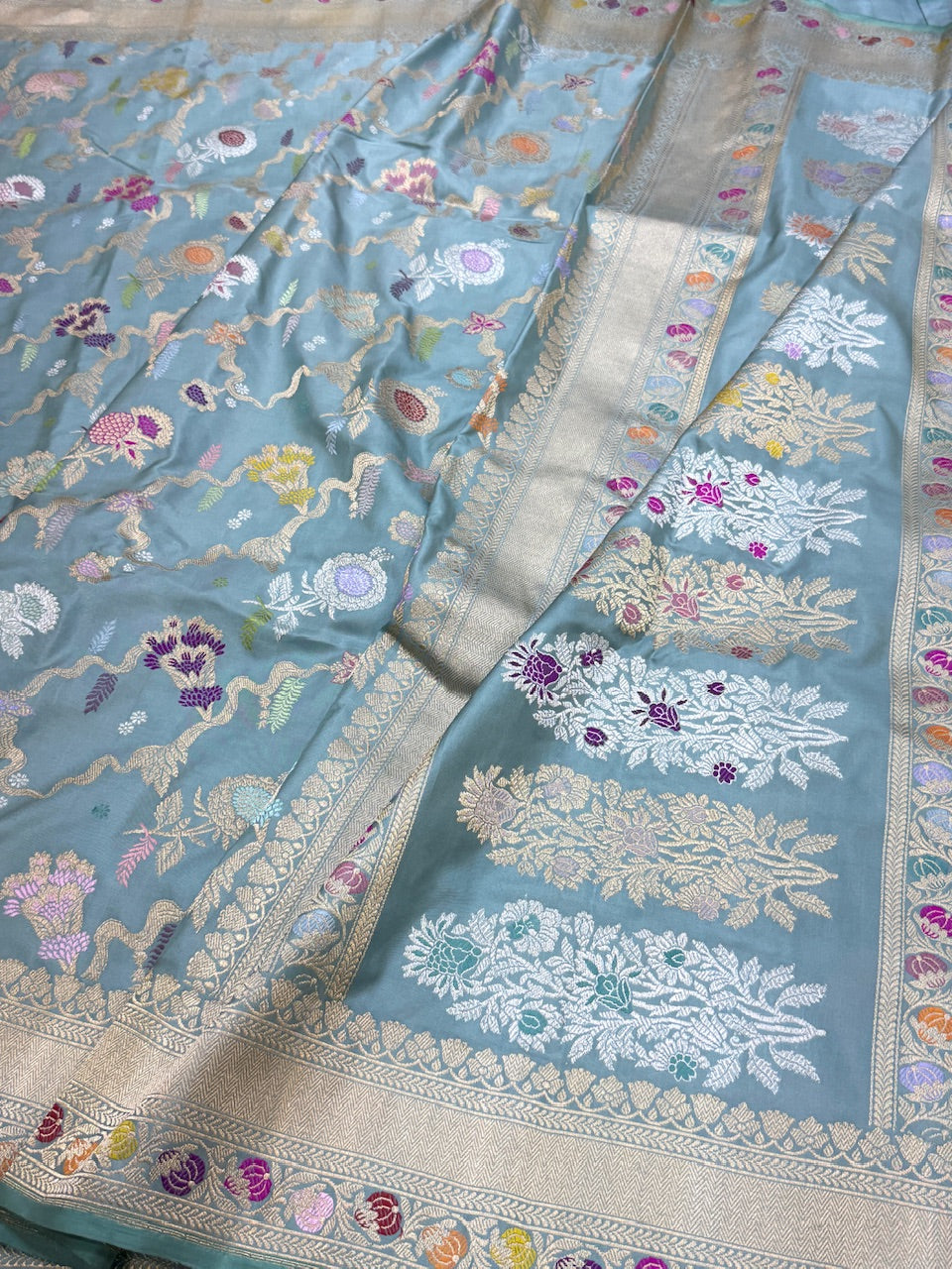 Powder Blue Handwoven Banarasi Pure Silk Saree