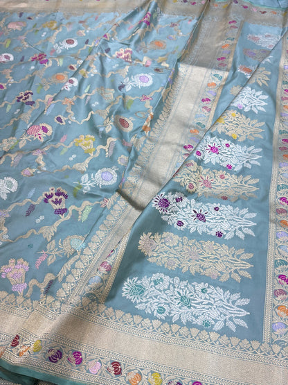 Powder Blue Handwoven Banarasi Pure Silk Saree