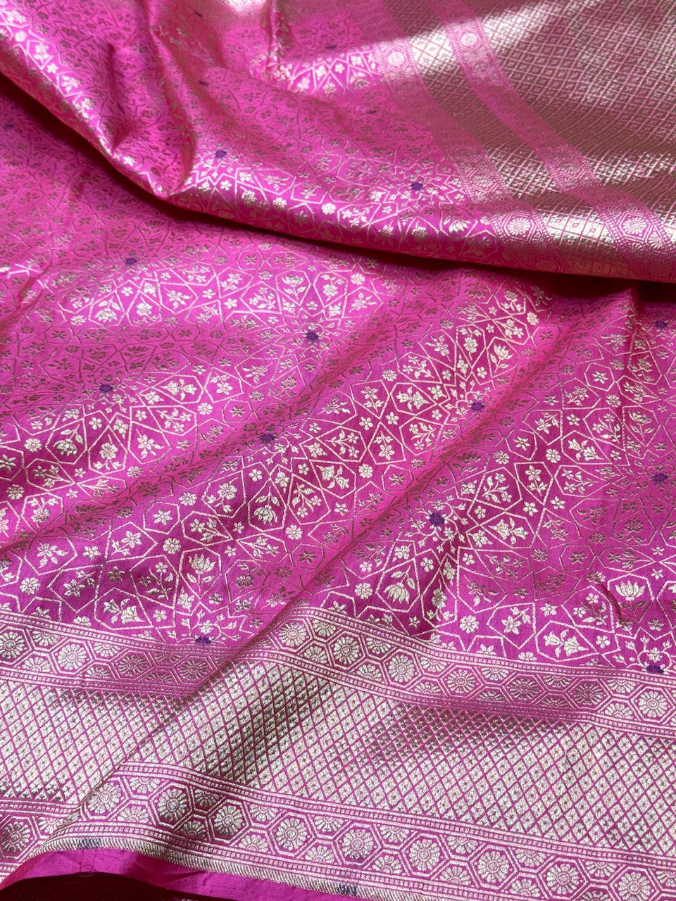 Fluorescent Pink Minakari Pure Brocade Silk Saree