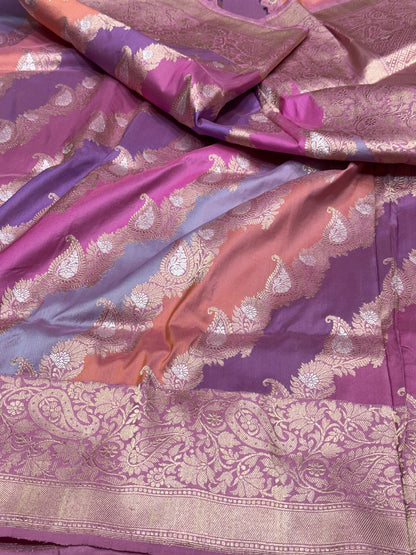Pastel Pink Rangkaat Handwoven Pure Banarasi Saree