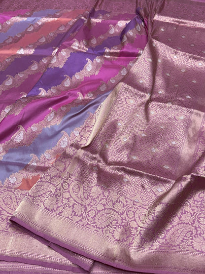 Pastel Pink Rangkaat Handwoven Pure Banarasi Saree