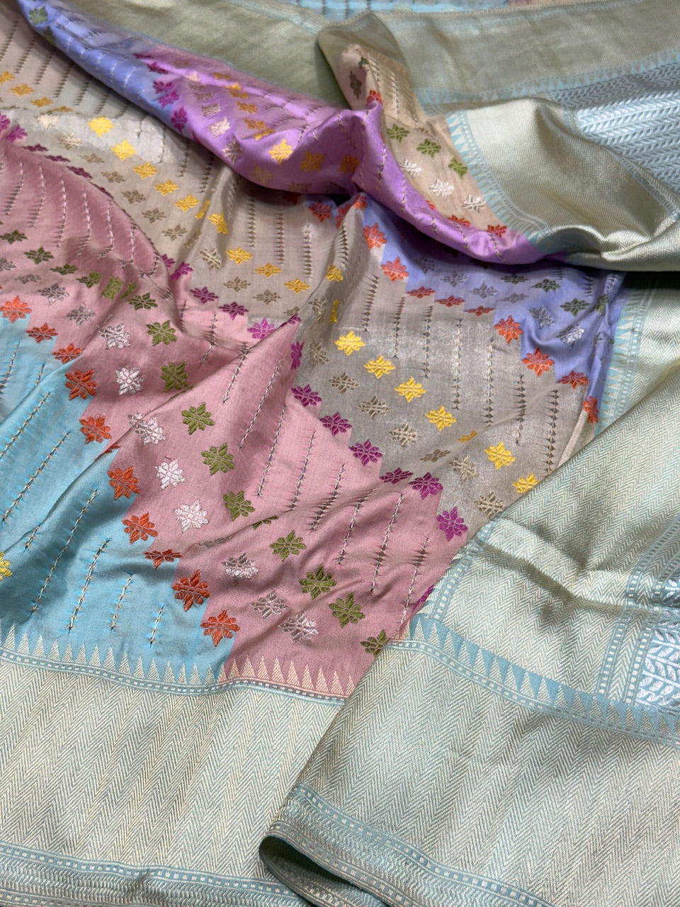 Sea Blue Handwoven Pure Banarasi Rangkaat  Saree