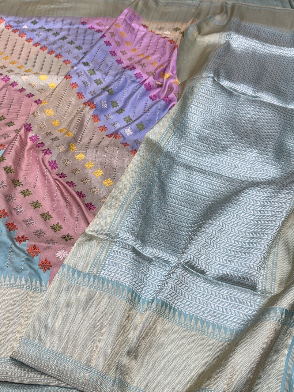 Sea Blue Handwoven Pure Banarasi Rangkaat  Saree