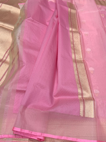 Baby Pink Handwoven Pure Banarasi Organza Saree