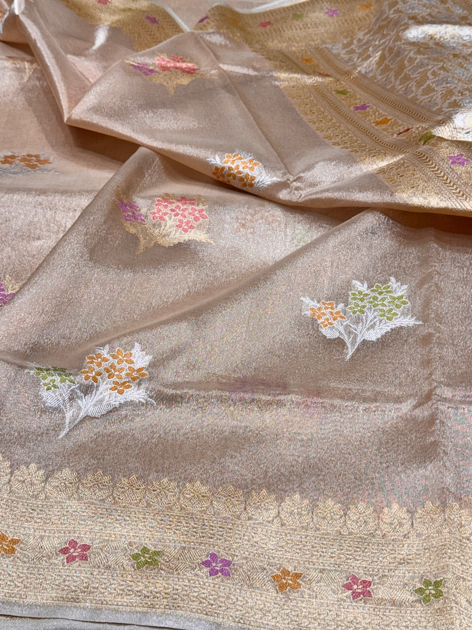 Rose Gold Handwoven Tissue Saree