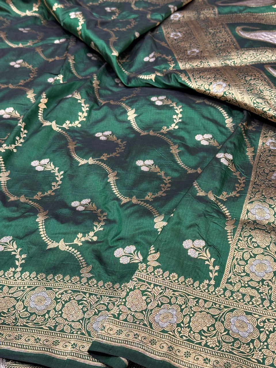 Bottle Green Sona Rupa Pure Silk Saree