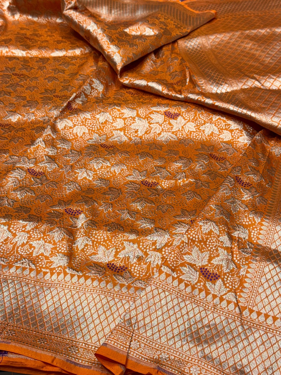 Orange Minakari Pure Silk Brocade Saree