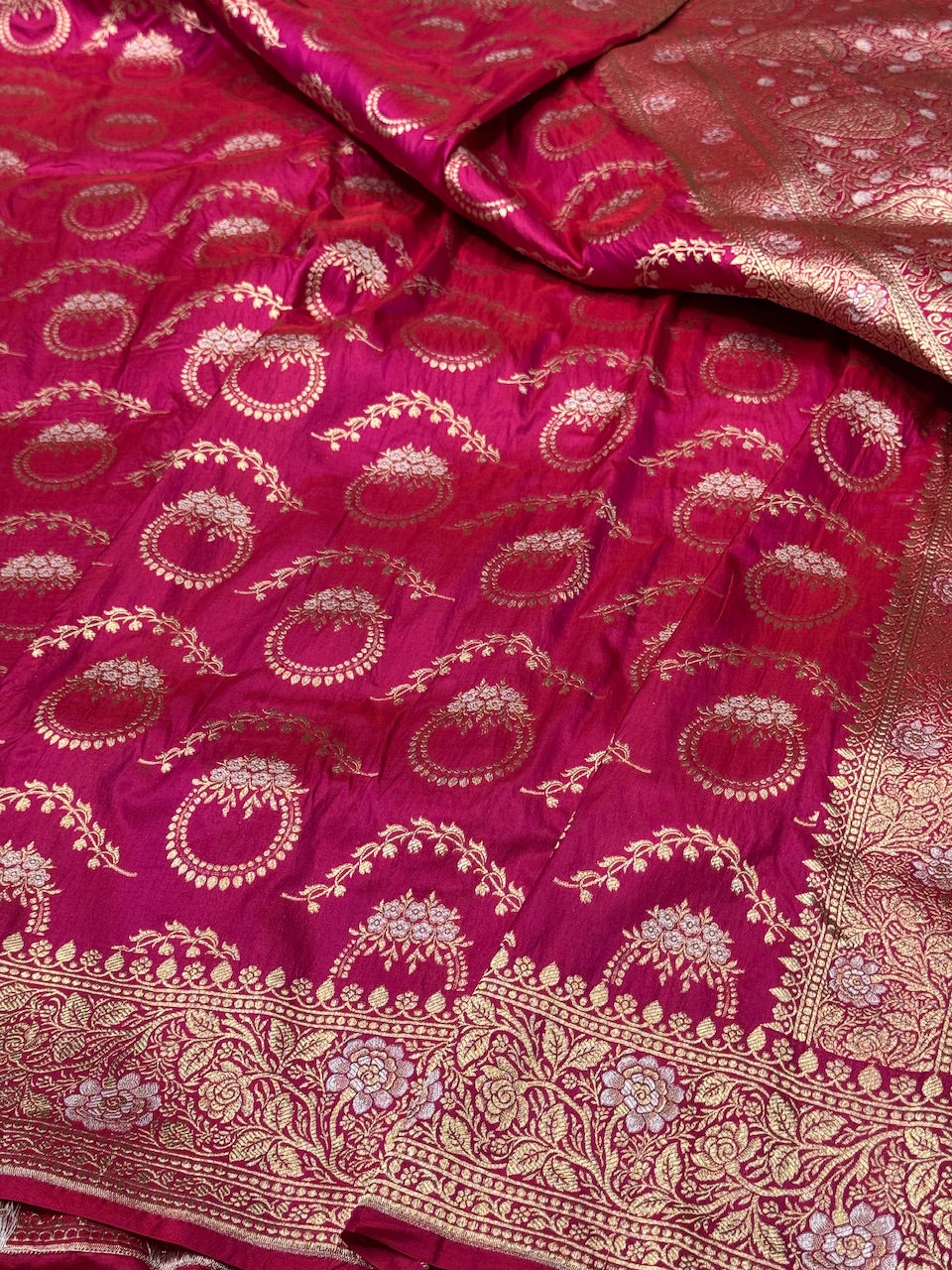 Rani Pink Sona Rupa Pure Silk Saree