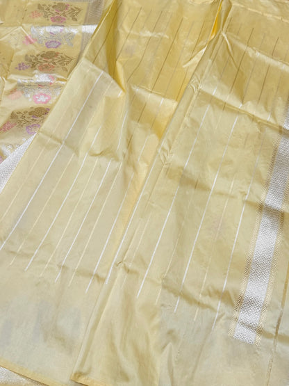 Lemon Yellow Handwoven Banarasi Pure Silk Saree
