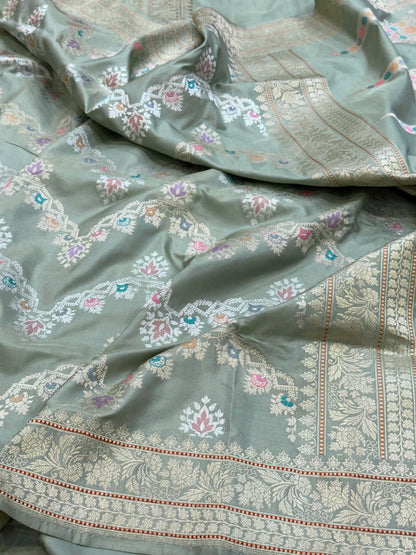 Sage Green Handwoven Pure Banarasi Silk Saree