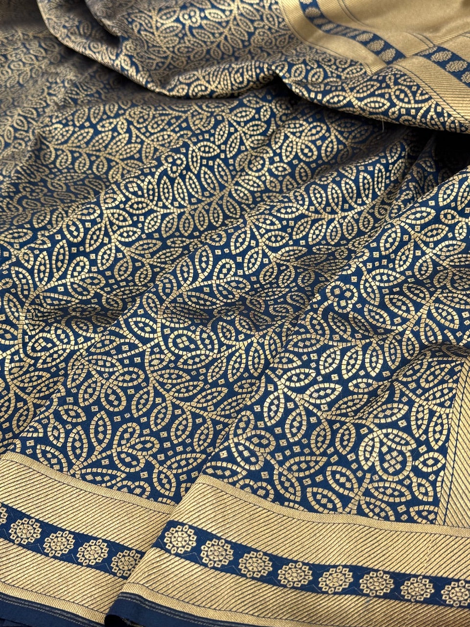 Navy Blue Pure Silk Brocade Saree