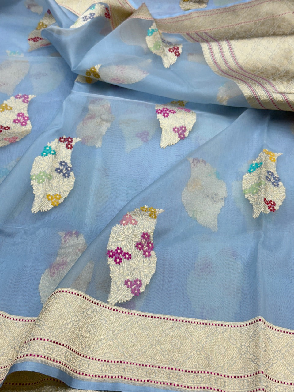 Sky Blue Handwoven Pure Banarasi Organza Saree