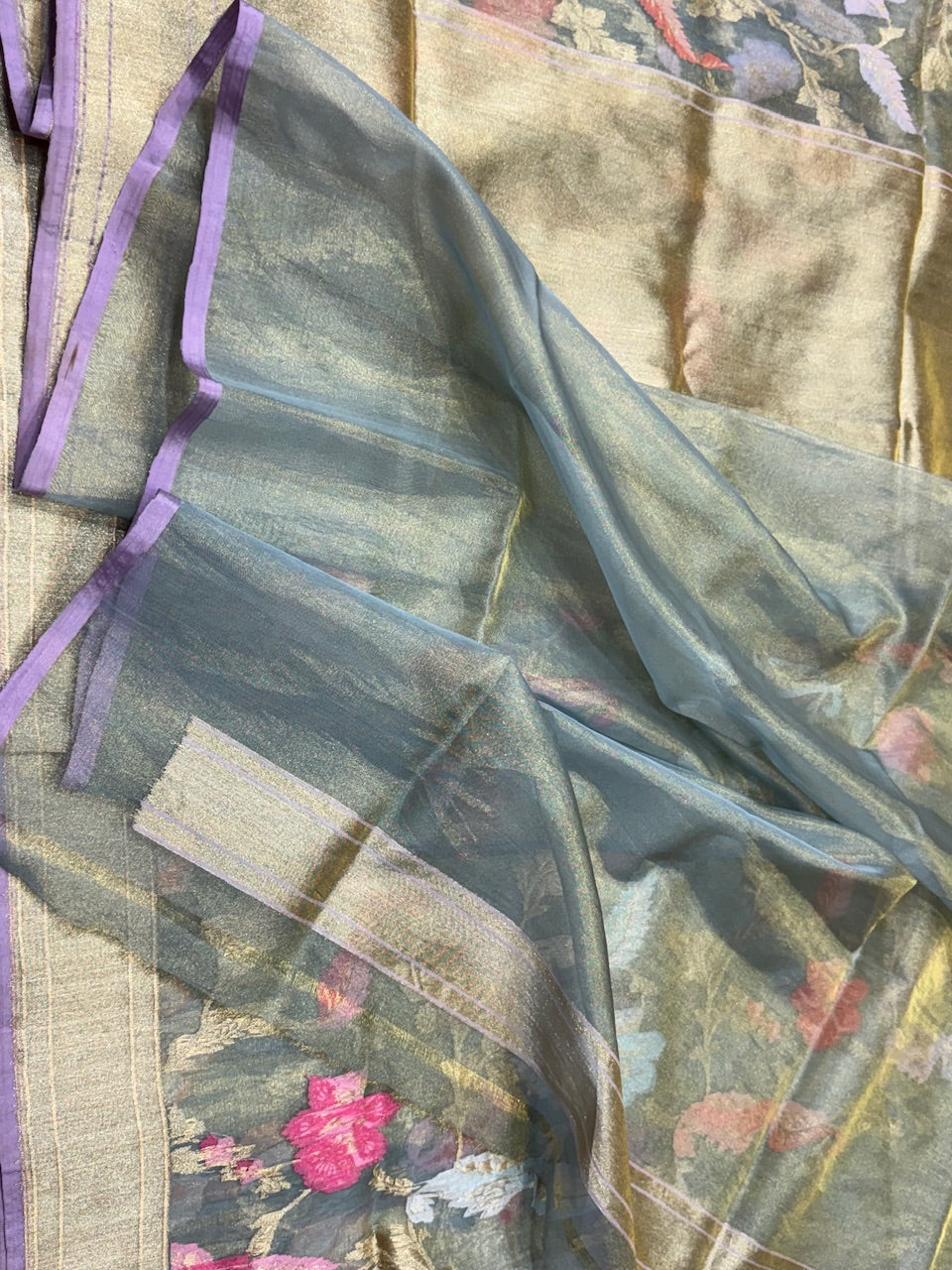 Powder Blue Ektara Tisue Handwoven Saree