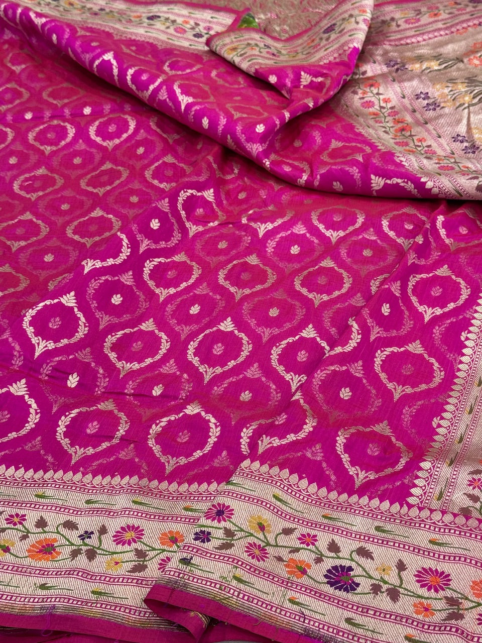 Rani Pink Minakari Paithni Border Pure Silk Saree