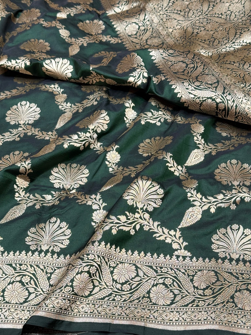 Bottle Green Pure Silk Saree