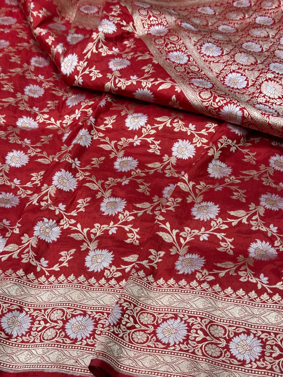 Red Cutwork Pure Silk Saree