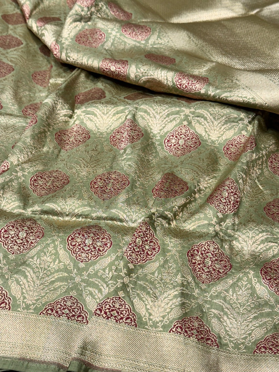 Pista Hand Woven Pure Silk Satin Saree