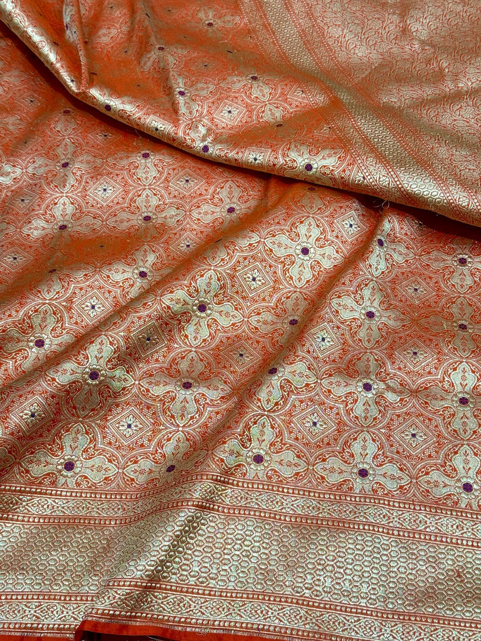 Orange  Minakari Pure Silk Brocade Saree