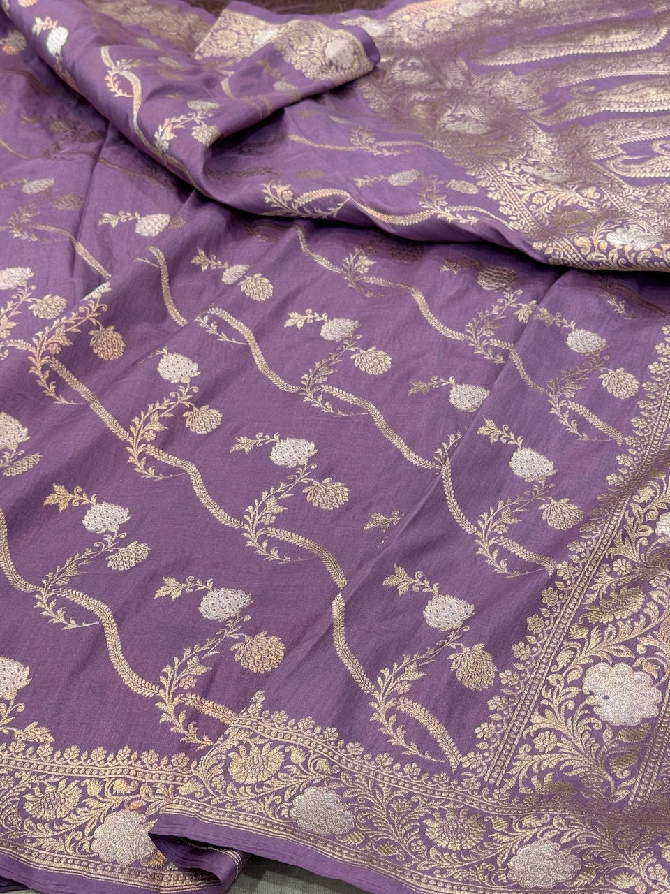 Lavender Sona Rupa Pure Silk Saree