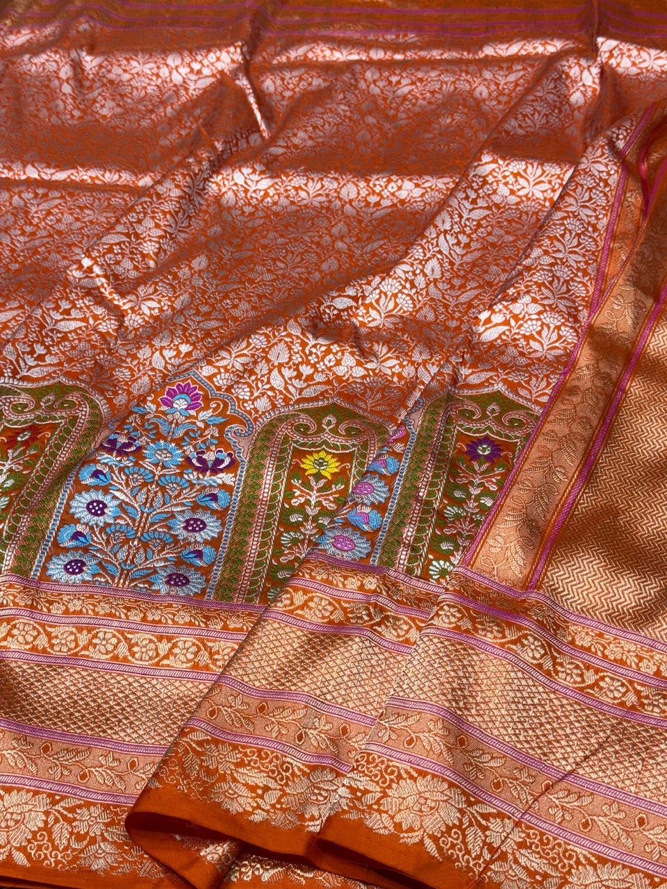 Orange Handwoven Banarasi Silk Saree