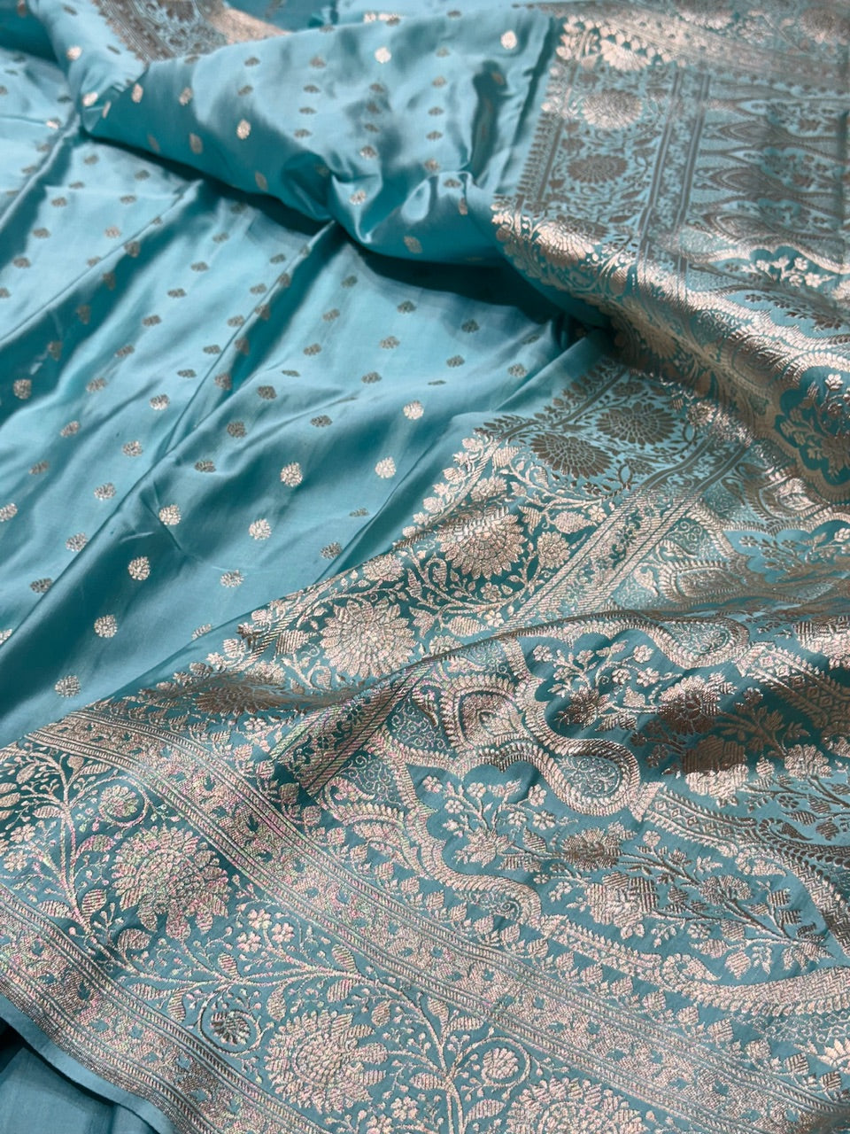 Baby Blue Handwoven Satin Silk Saree