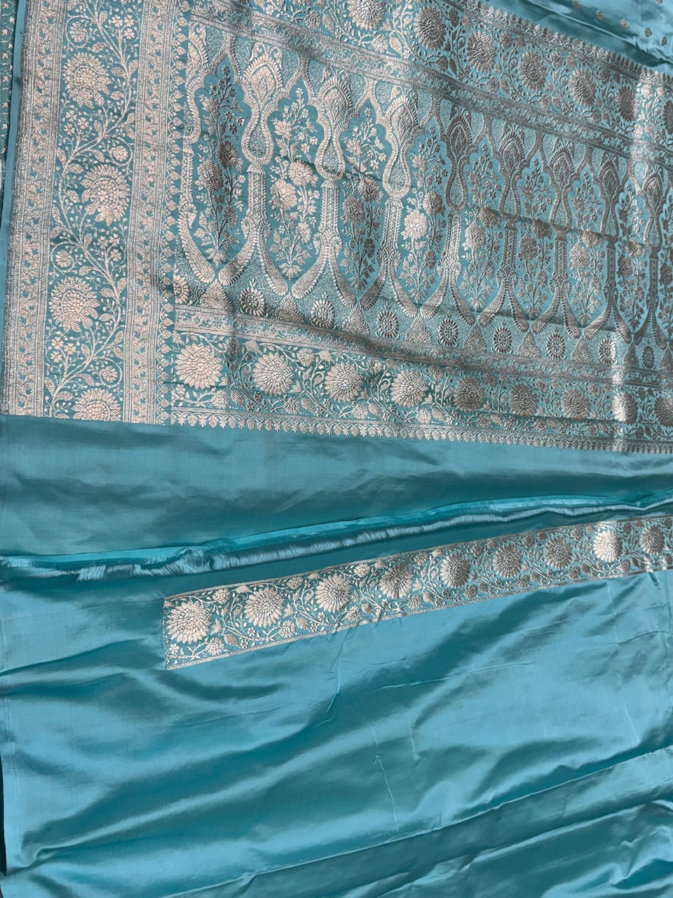 Baby Blue Handwoven Satin Silk Saree