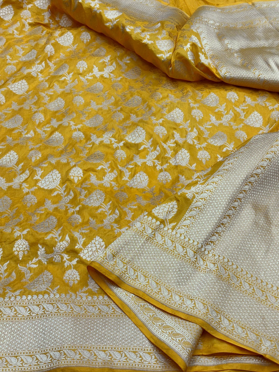 Yellow Banarasi Pure Silk Saree
