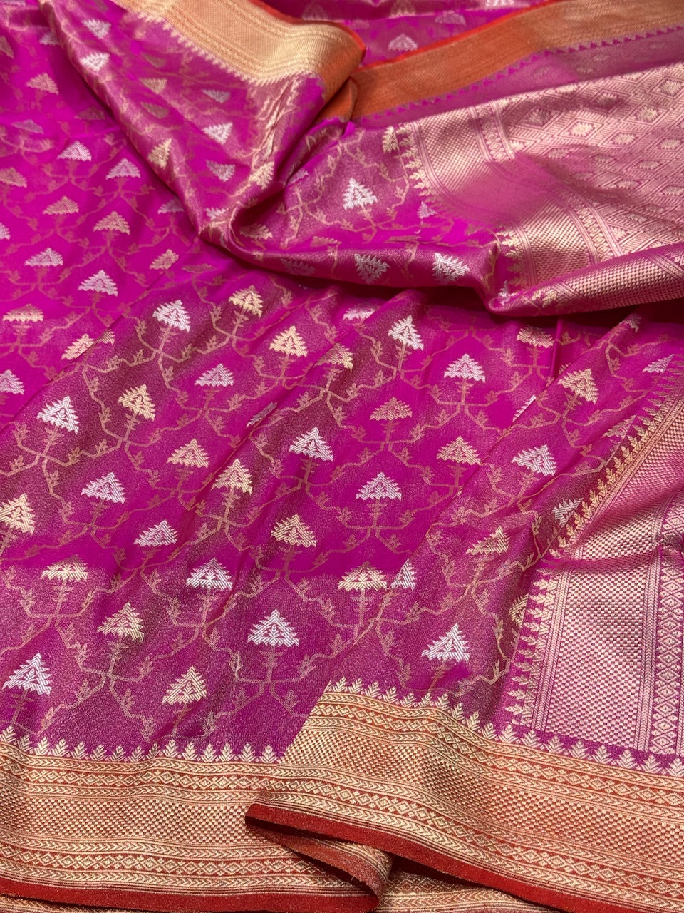 Rani Pink Handwoven Pure Tissue Brocade Saree