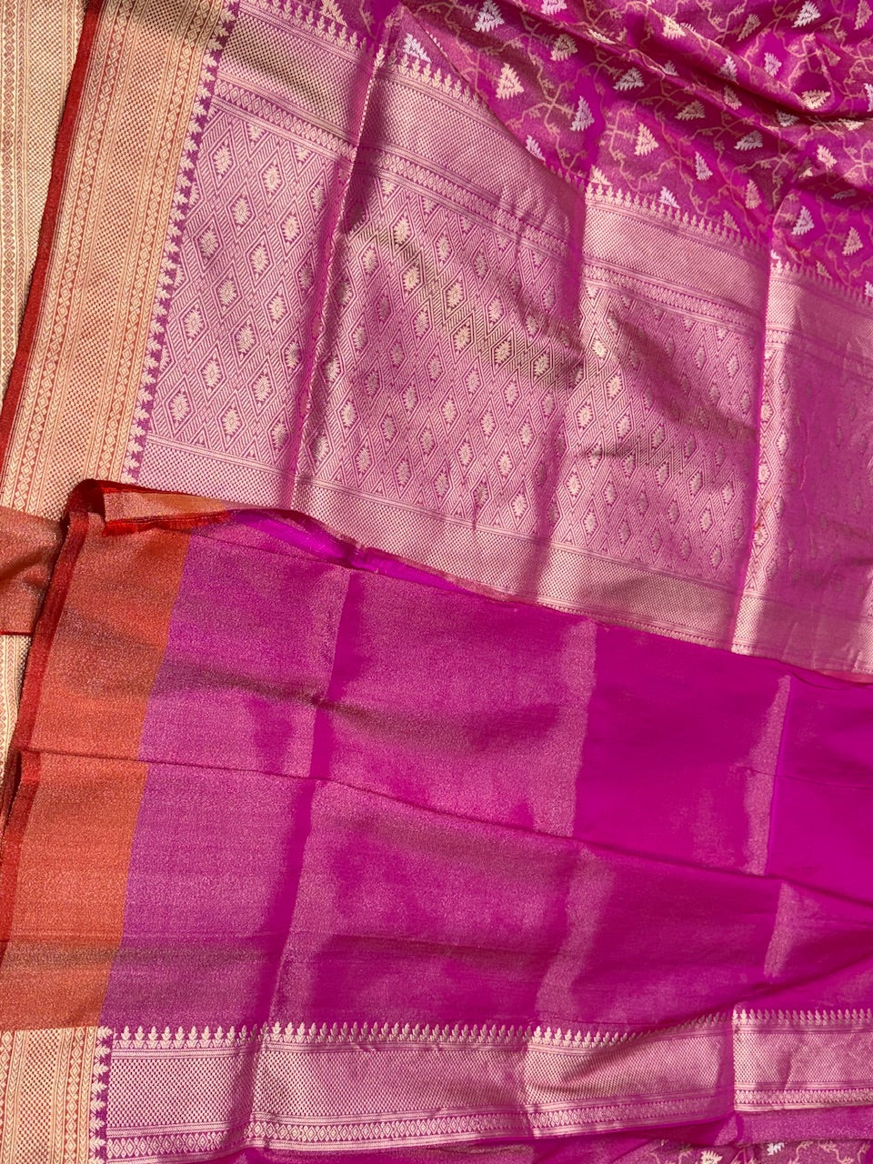 Rani Pink Handwoven Pure Tissue Brocade Saree