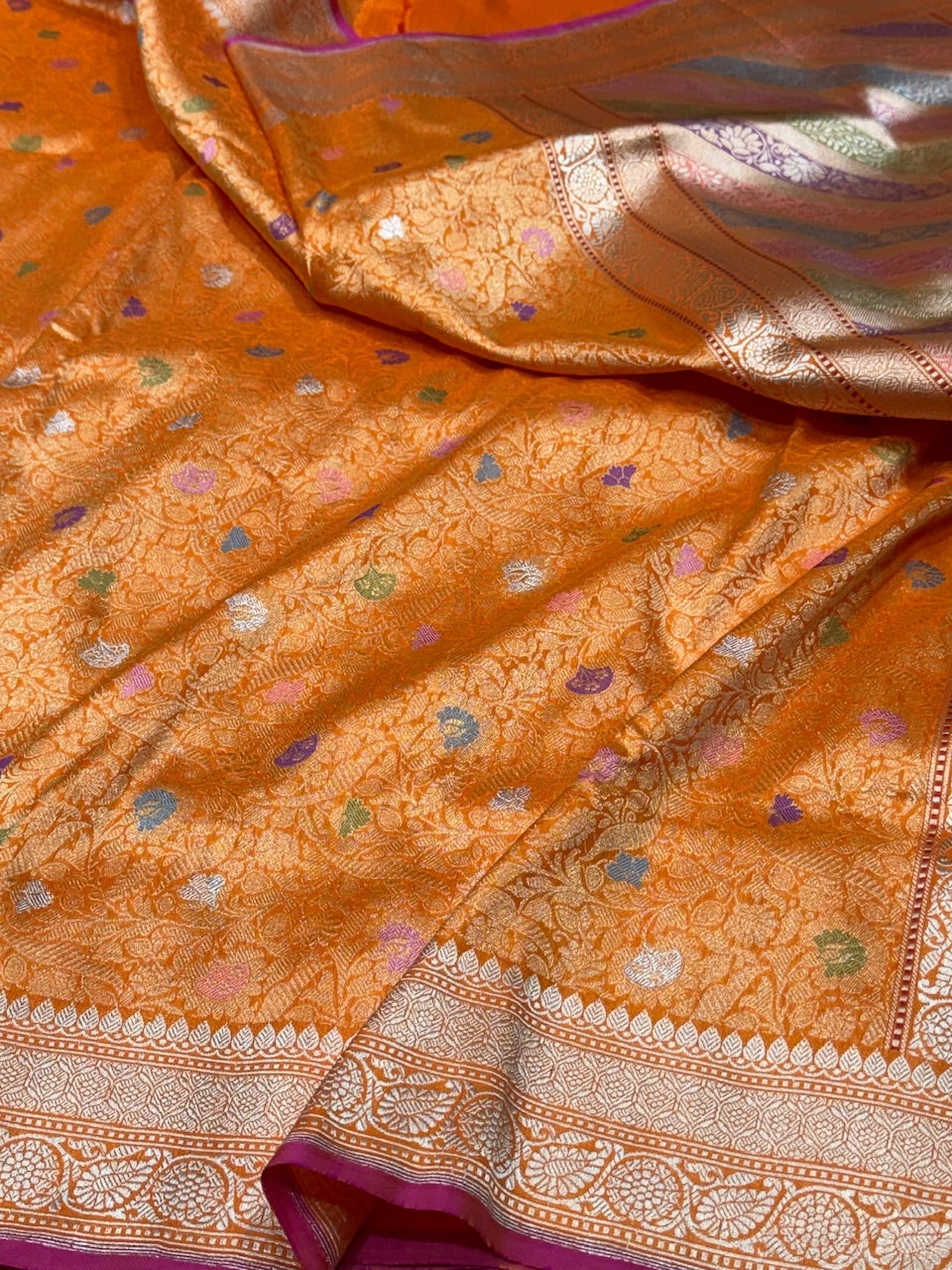 Fanta Orange Handwoven Pure silk Brocade Saree