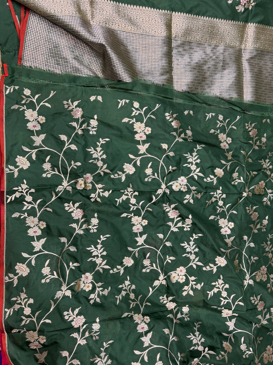 Bottle Green Minakari Pure Silk Saree