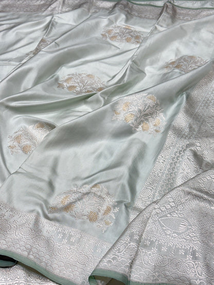 Powder Blue Handwoven Ektara Pure Banarasi Silk Saree