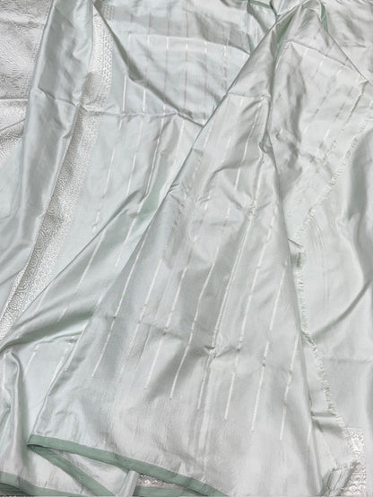 Powder Blue Handwoven Ektara Pure Banarasi Silk Saree