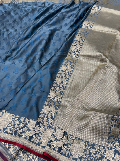 Rose Border Handwoven Pure Banarasi Satin Tanchoi Silk Saree