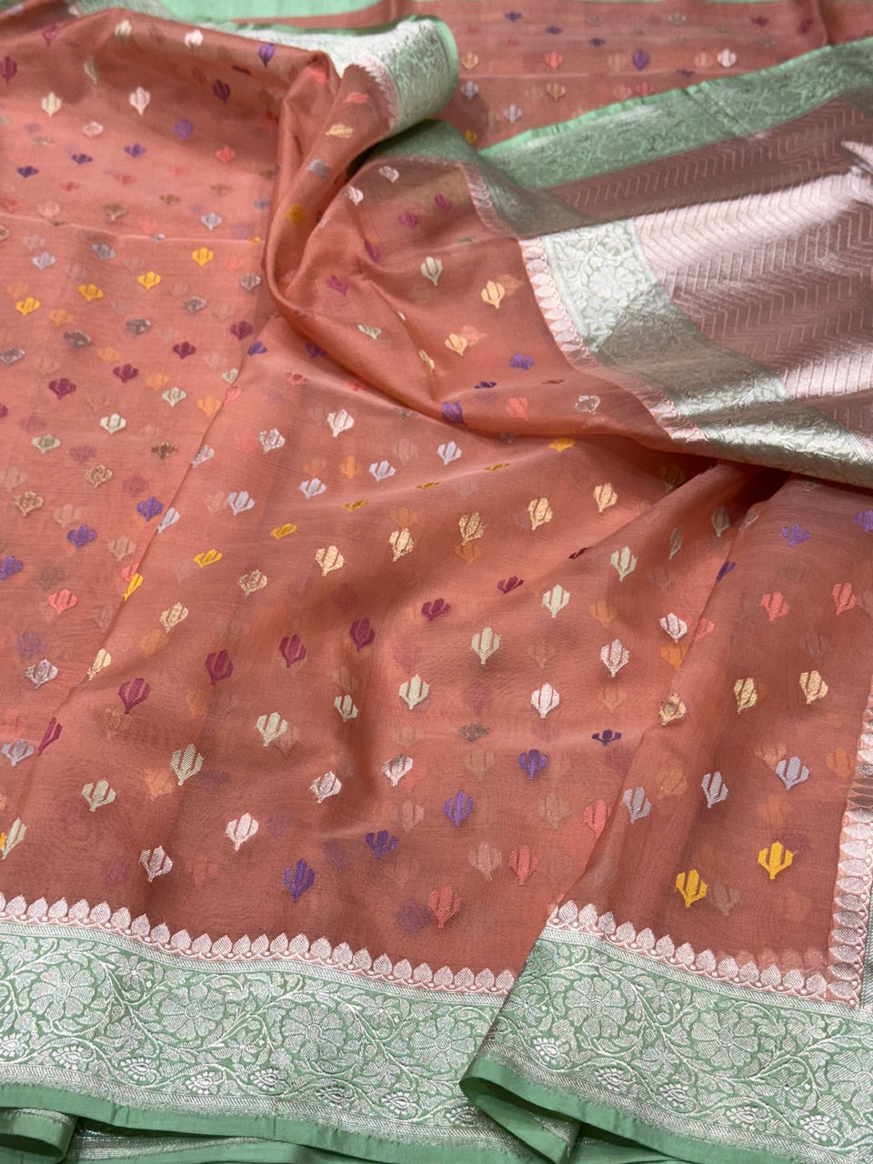 Peach Handwoven Organza Saree