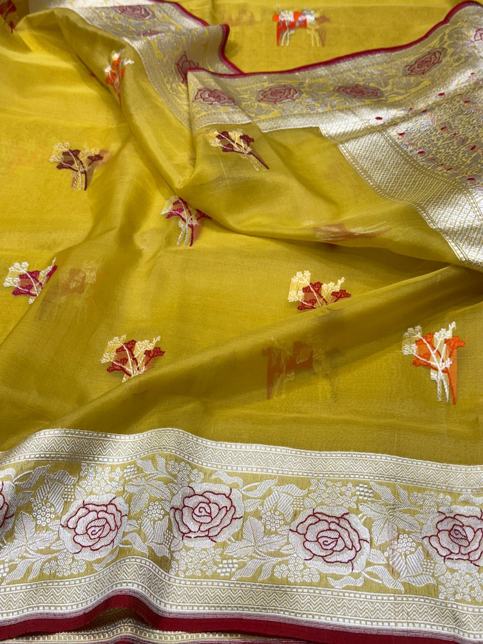 Yellow Handwoven Organza Saree