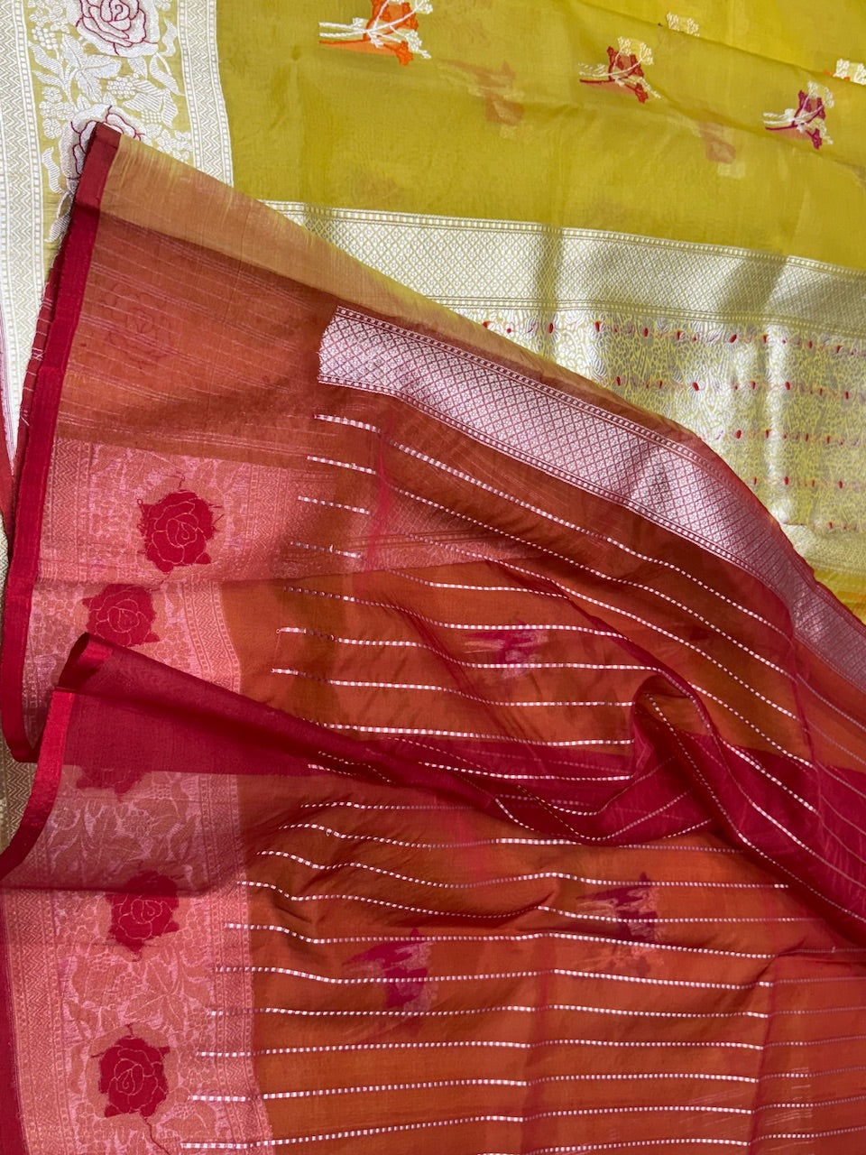 Yellow Handwoven Organza Saree