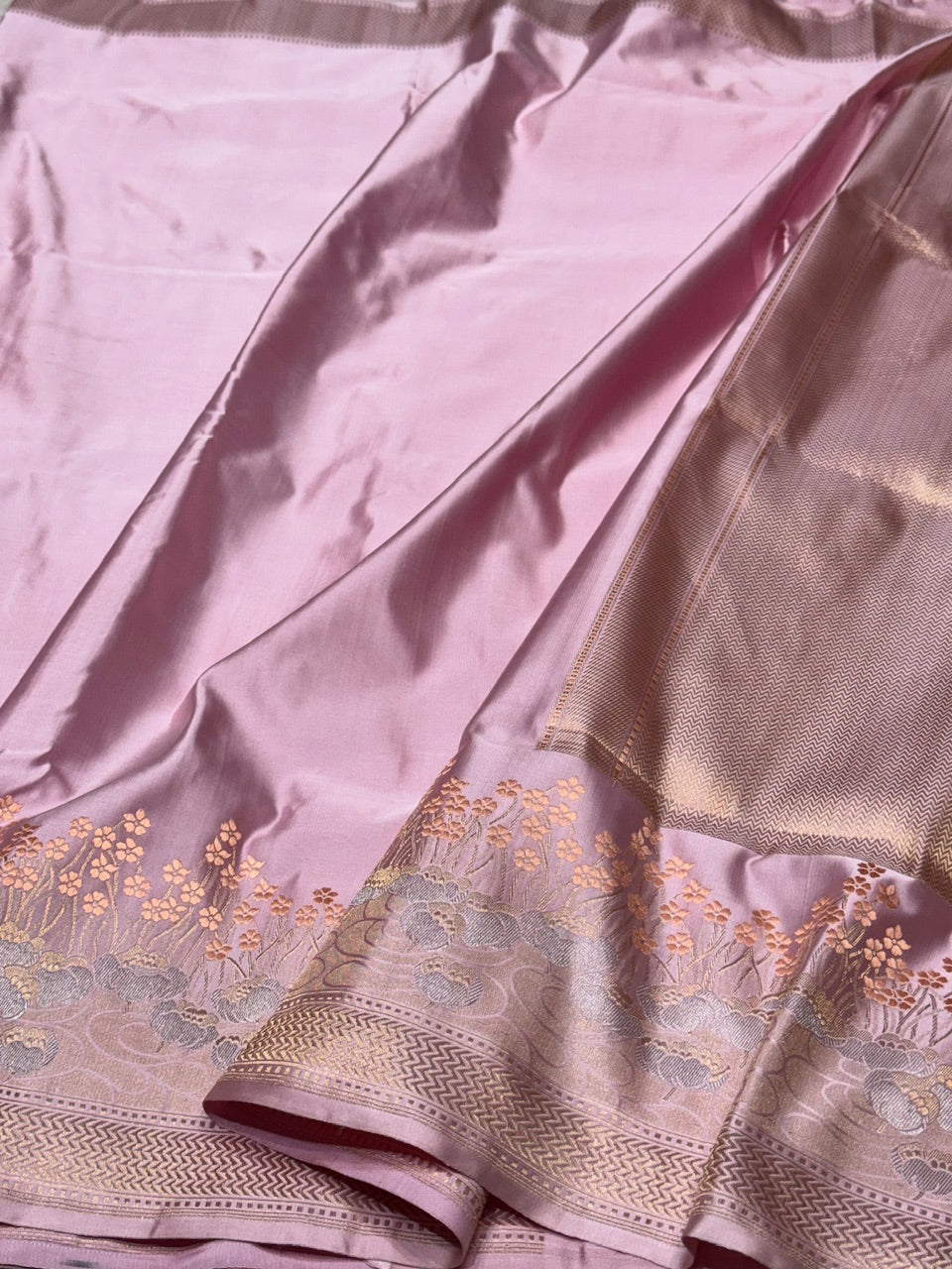 Baby Pink Handwoven Satin Silk Saree