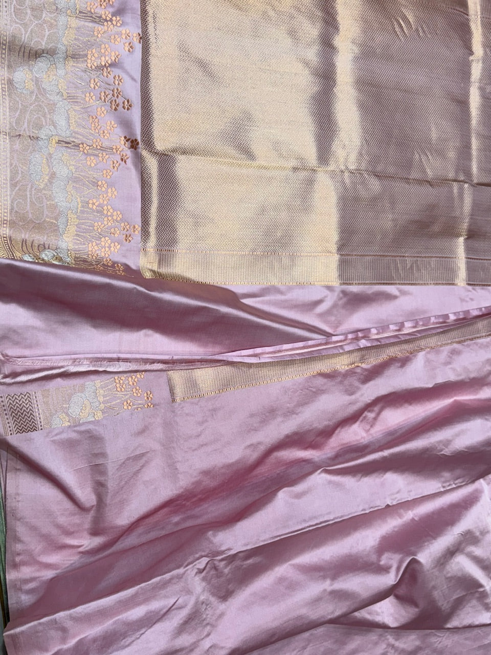 Baby Pink Handwoven Satin Silk Saree