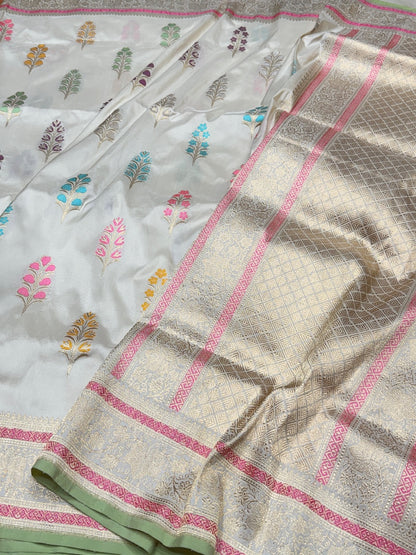 Ivory Handwoven Banarasi Pure Silk Saree
