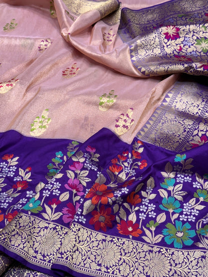 Rose Gold Handwoven Pure Banarasi Tissue Saree