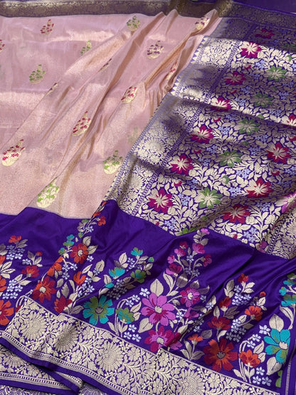 Rose Gold Handwoven Pure Banarasi Tissue Saree
