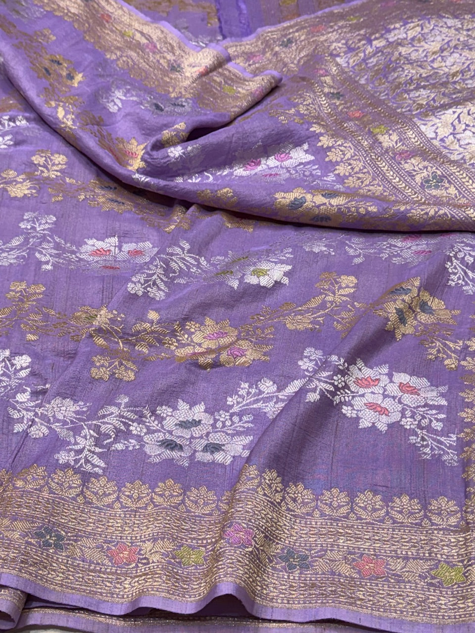 Lavender Handwoven Tussar Georgette Saree