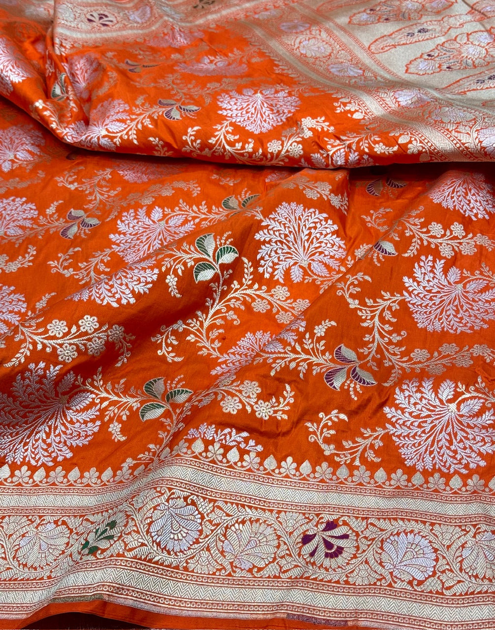 Orange Minakari Pure Silk Saree