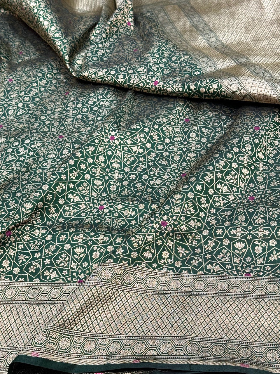 Bottle Green Minakari Pure silk Brocade  Saree